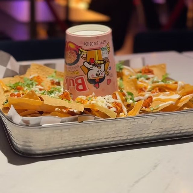 Buldak Spicy Chicken Nachos.